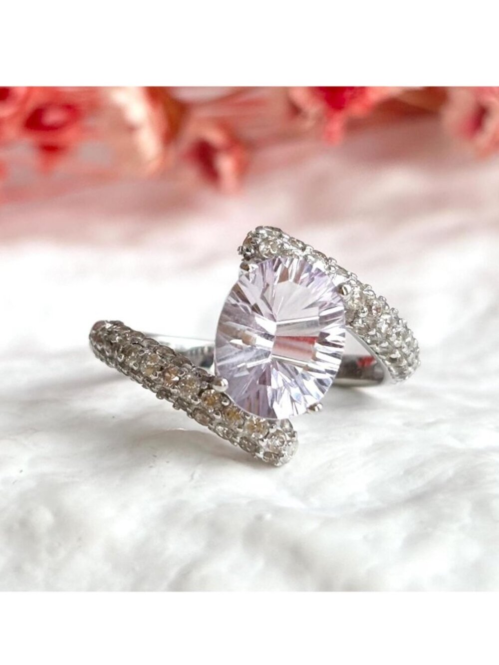 Ultra Light Amethyst Gemstone Sterling Silver Cocktail 925 Vintage Ring sz 7.75